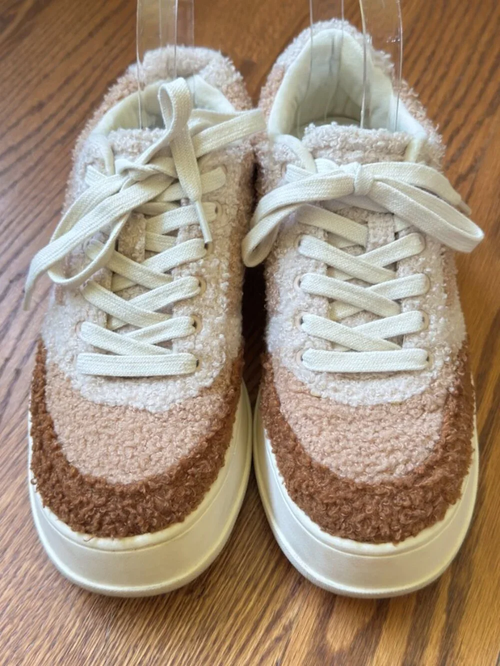 ZARA Teddy Sherpa Platform Sneakers Cream Brown sz (8) Colorblock